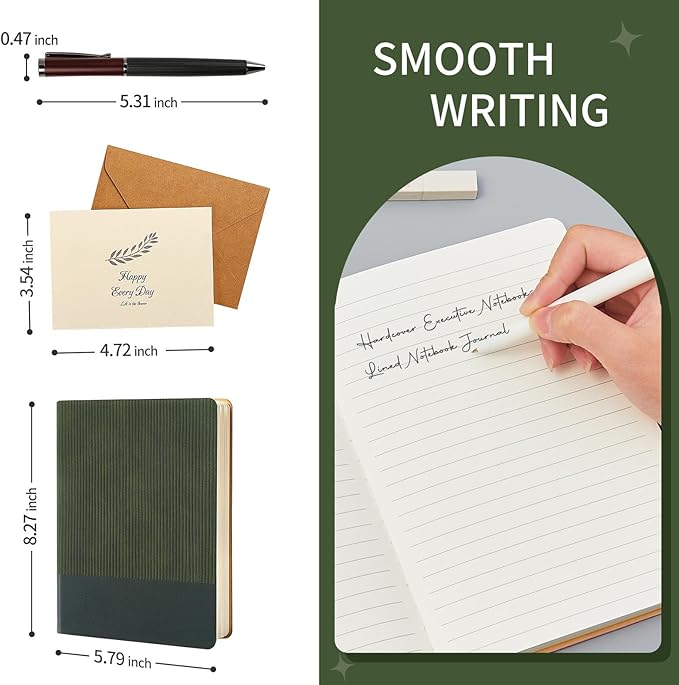 TSFPapier A5 Lined Notebook with Pen & Gift Box 216 Pages PU Leather Journal for Women Men 100GSM Thick Paper College Ruled Notebook for School,Travel,Business,Work,Home Writing (Dark Green)