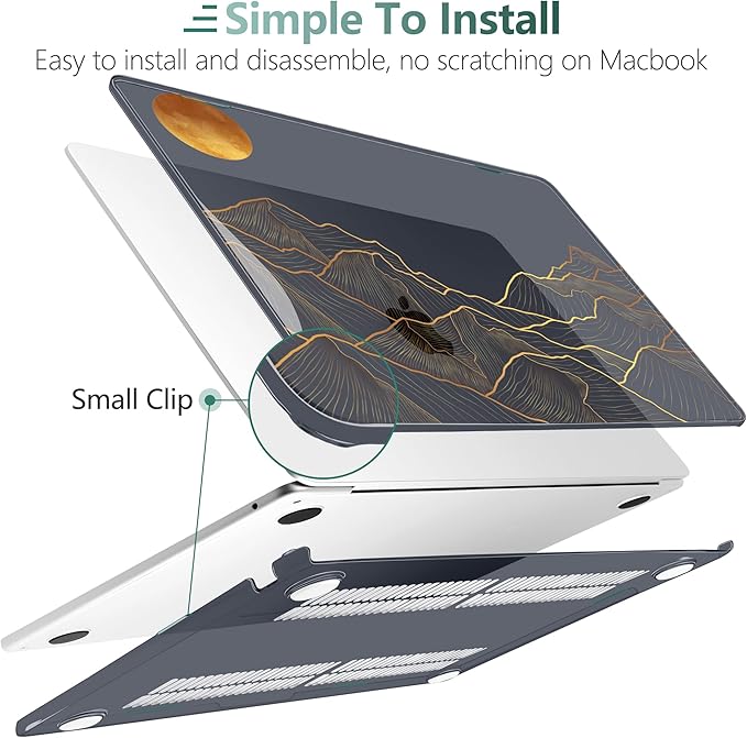 DONGKE Compatible with M4 MacBook Air 15 inch Case 2025 2024 2023 A3241 A3114 A2941 M3 M2 Liquid Retina Display Touch ID, Plastic Hard Case & Keyboard Skin & Screen Protector - Abstract Mountain