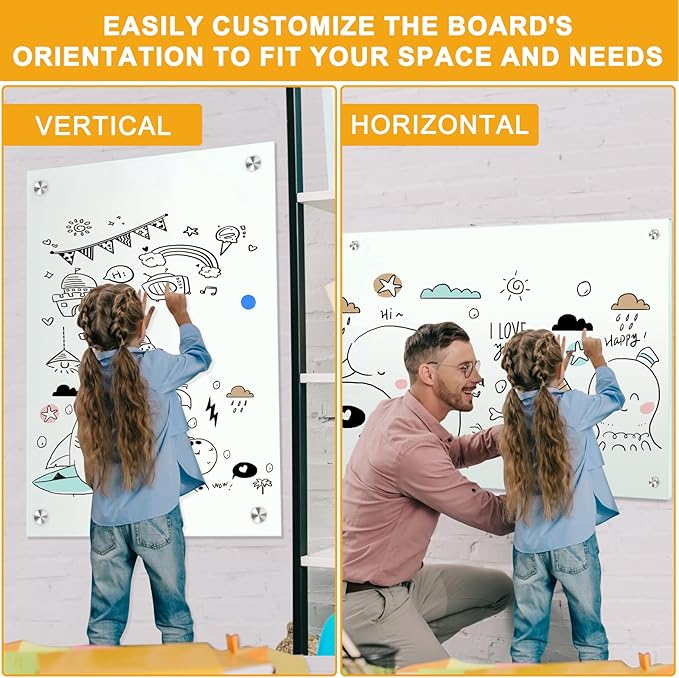 H-Qprobd Glass White Board for Wall Dry Erase Board 48" x 32" (2pcs) Magnetic Presentation Whiteboard for Home, Office and School