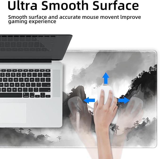 Galdas Gaming Mouse Pad XXL XL Large Long Extended Big Mousepad Non-Slip Rubber Keyboard Mouse Pad with Stitched Edges for Laptop Home Office (31.5x11.8x0.08 Inch) … (Black Ink)