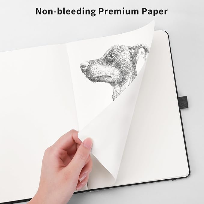 RETTACY Blank Journal Notebook, 2-Pack, 192 Pages per Pack, A5 Medium Size (5.7'' x 8.3''), Leather Hardcover, 100 GSM Thick Paper, for Sketching, Drawing, Painting (Black & Purple)