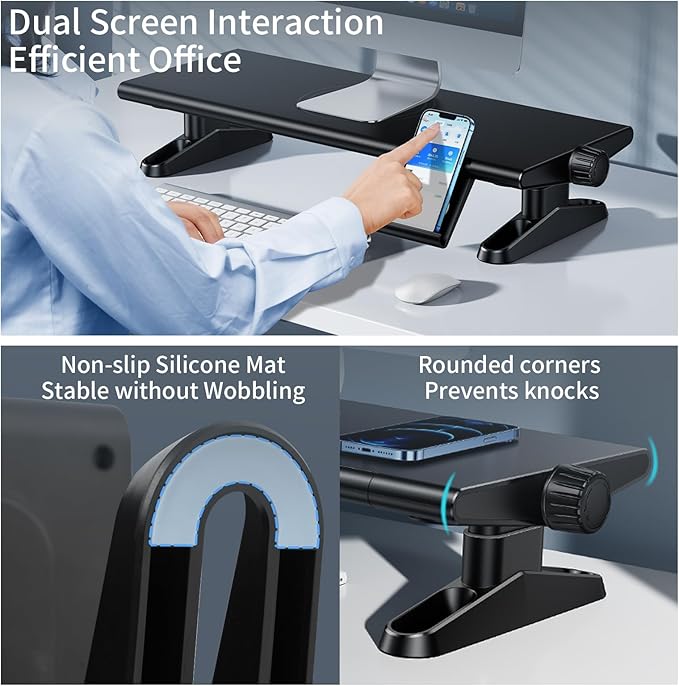 Computer Monitor Stand Riser for Desk,4.5-6.3 Inches Freely Height Adjustable with Cellphone Holder,Multi-Purpose Desktop Organizer Monitor Stands Riser for Computer,Laptop,Printer,TV (BLack)