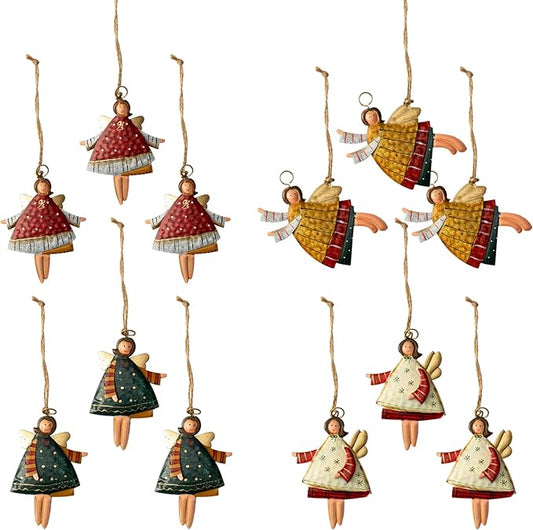 Christmas Ornaments Set for Xmas Tree 12-Pack Metal Dancing Angels Decor for Tin Hanging Christmas Decorations, for Christmas Tree Ornaments Decor, Party, Birthday, Christmas Décor