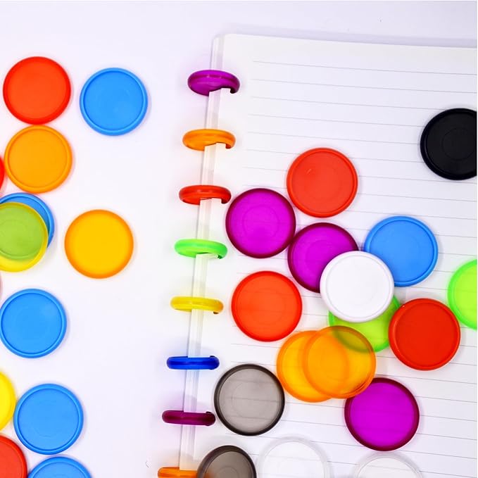 100pcs Discbound Notebook Discs DIY Planner Accessories fits for Tul,Levenger,Arc,Happy Planner,Talia(Solid & Clear Mixed,0.7inch/18mm)