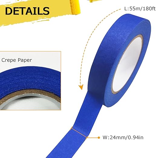 Blue Tape, Painters Tape, Masking Tapes, 0.94 Inch x 60.1 Yards, 6 Rolls, Paper Paper, No Residue Painting Tapes for Multi-Purpose, Kids Arts and Crafts, Scrapbook Supplies, DIY Projects, Labeling