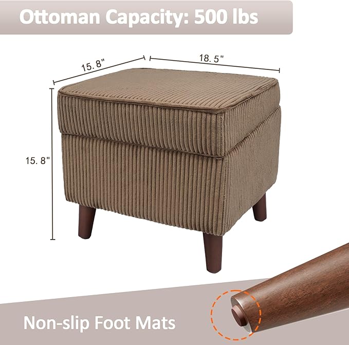 Storage Ottoman with Adjustable Lid, Soft Step Stool, Footrest and Seat, Ottoman Foot Rest for Living Room, Bedroom, Dorm, Brown