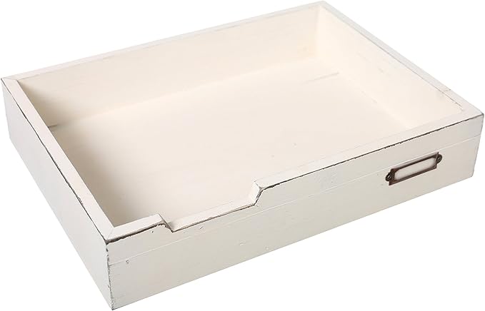 MyGift Rustic Wood Desktop Drawer-Style Stackable Document Letter Tray Organizer Storage Box with Handles for Home Office Supplies (Vintage White)