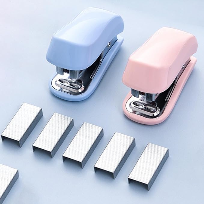 Mini Stapler - Cute Desk Stapler with 1280pcs Standard Staples and Staple Remover for Office & School Supplies (Blue & Pink)