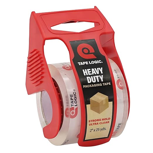 Tape Logic Heavy Duty 2in x 25yd Clear Packaging Tape with Dispenser, Strong Clear Packing Tape Roll Ideal for Shipping & Moving Boxes