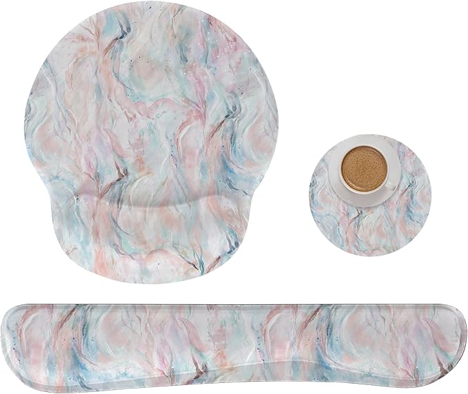 RICHEN Mouse Pad and Keyboard Wrist Rest, 3-in-1 Computer Mousepad and Coaster Set, Non-Slip Keyboard Wrist Rest and Mouse Pad Set Ergonomic Design(YKMWR-60)