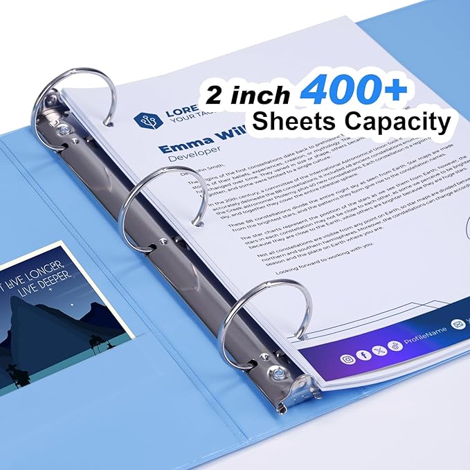 COMIX Standard 3 Ring Binder 2 inch with Clear View Cover, 2" Round Ring View Binder Holds 400 Sheets of US Letter Size Paper, 6 Pack (Pale Blue)