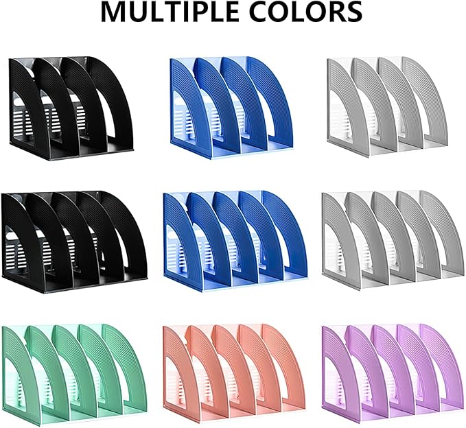 SAYEEC File Holders Folder Magazine Storage Holder Binder Stand 3 Compartment Blue Standing Files Bookshelf Organizer Magazines Divider Black Holds Documents for School Working Students