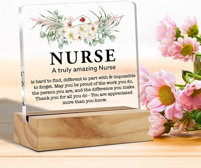 Acrylic Nurse Plaque Sign, Amazing Desk Decor with Wood Stand for Nurses, Medical Students, RNs
