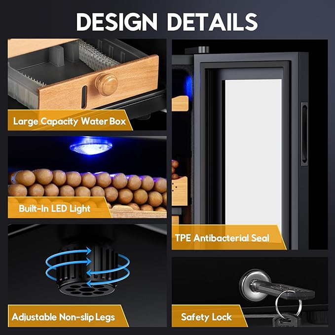 Electric Cigar Humidor Cabinet 25L, Tylza Electric Humidors for Cigars with Temp & Humidity Control, Digital Hygrometer, Lock, Refrigerator, Cigar Humidors with Cedar Wood Drawer Shelves, 170 Cigars