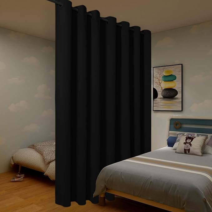 BONZER Room Divider Curtain Grommet Thermal Insulated Wide Blackout Curtains for Bedroom Living Room, 96L x 108W Inch (8L x 9W ft), 1 Panel, Black