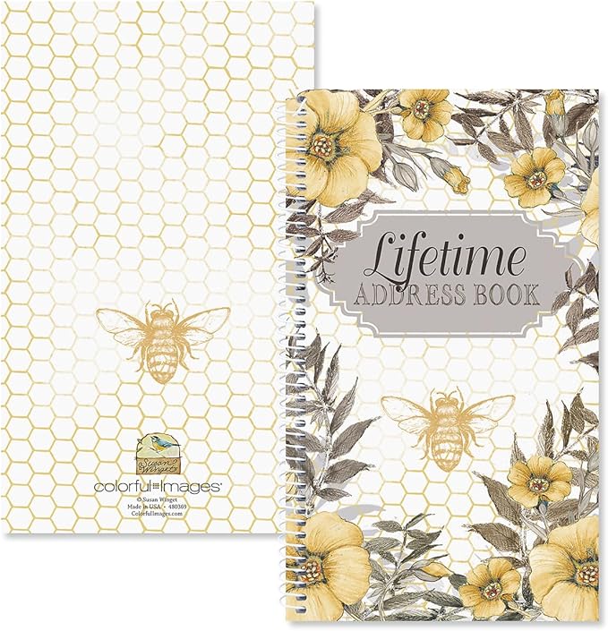 Current Sweet Bee Address Book - 94 Pages; Small 5" x 8-1/2" Size for Purse or Office, Spiral Bound Soft Cover Organizer for Contacts, Addresses, Email, & Phone Numbers + 50 Replacement Stickers