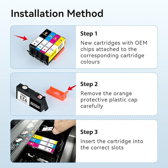 923 Ink Cartridges Combo Pack Replacement for HP 923e 923 923XL Ink Cartridges Work for OfficeJet 8120 8122e 8123 OfficeJet Pro 8130 8135e 8138e 8139e Printer Without Chip (4 Pack)