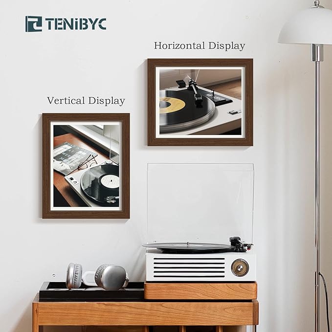 8x10 Picture Frame Set of 4, Brown Wood Grain, HD Tempered Glass, 8 x 10 Photo Frame, Table or Wall Display, Office Decoration