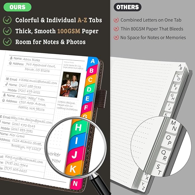 Address Book with Colorful Alphabetical Tabs (4.7" X 6.2") – Telephone Address Contact Book for Seniors, Address Book with Space for Website Address and Internet Passwords (Royal Brown)