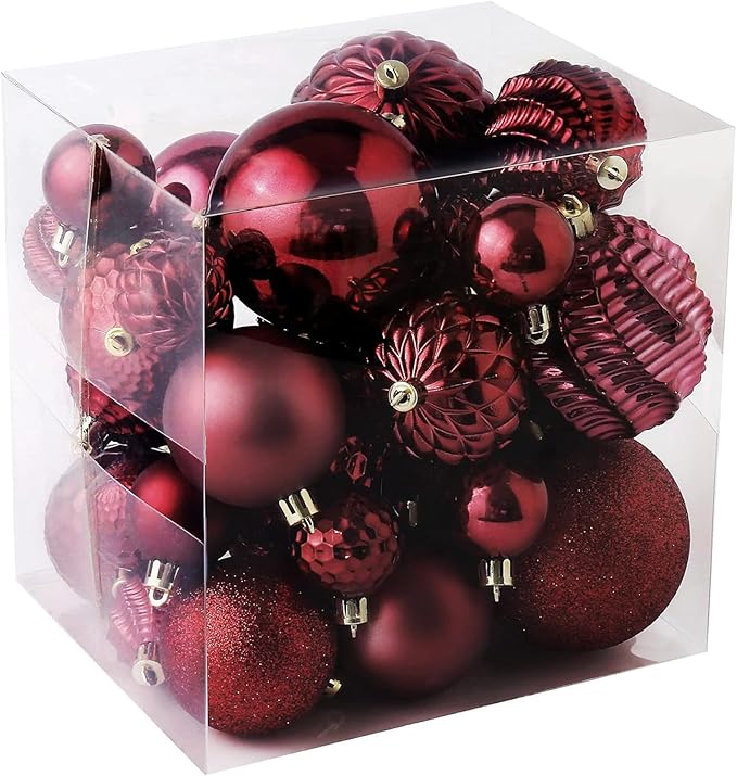Christmas Balls Ornaments -36pcs Shatterproof Christmas Tree Decorations with Hanging Loop for Xmas Tree Wedding Holiday Party Home Decor,6 Styles in 3 Sizes(Burgundy)
