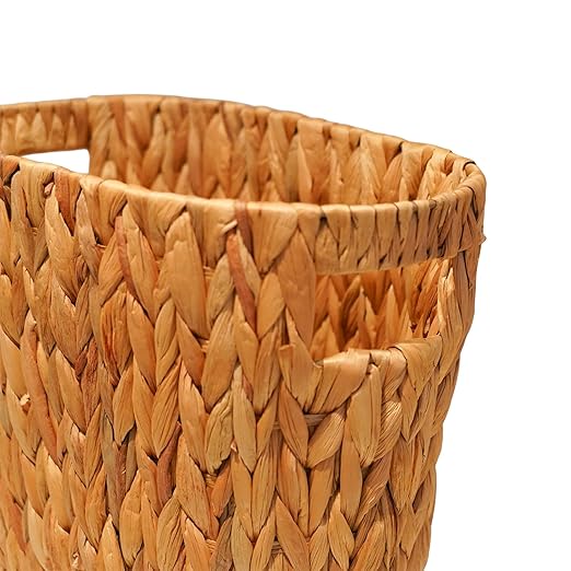 PINXIURY Bathroom Wicker Trash Can Handwoven Wicker Waste Basket with Built-in Handles Water Hyacinth Garbage Can for Bedroom Office Kitchen 100% Handmade 13" L x 7.5" W x 12.2" H, 3.2 Gallon