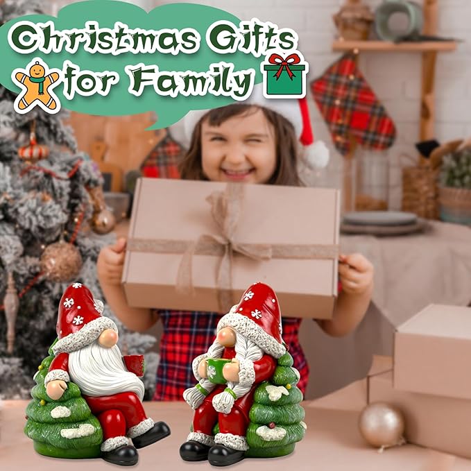 Christmas Gnome Decorations for Home 2 PCS Xmas Tree Figurines Indoor Collectible Table Decor Cute Holiday Ornaments for Holiday