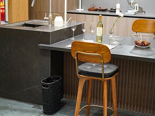 5 Gallon Wicker Trash Can,Black Bathroom Trash Can,Wicker Trash Basket with Handles,Handwoven Small Waste Basket for Bathroom,Bedroom,Kitchen,Office,20 Liters