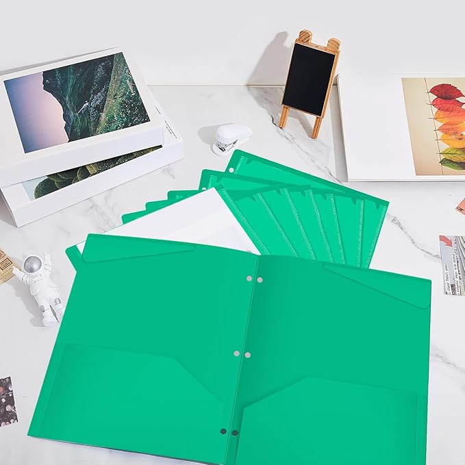 Henoyso 36 Pack Plastic Folders with 3 Holes and 2 Pockets, Green, File Folder