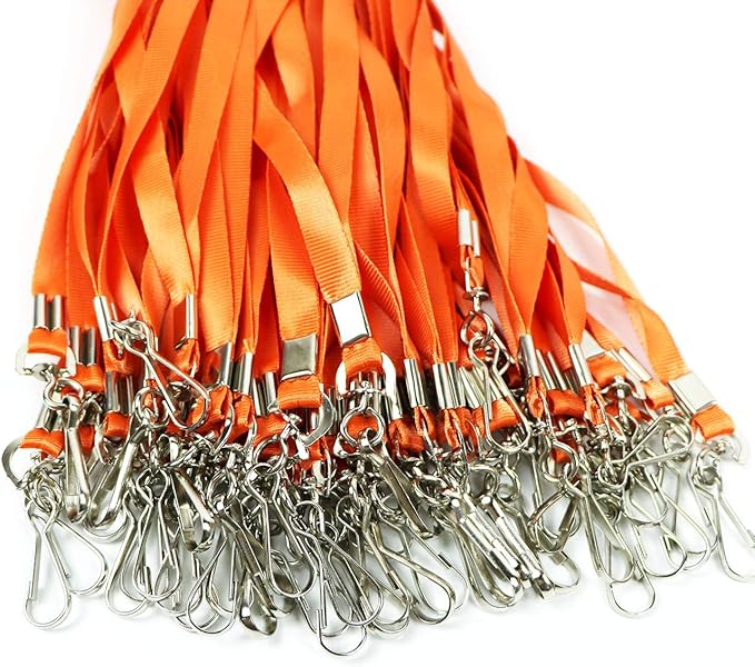 Beebel Orange Lanyards 100 Pcs Lanyard for Id Badges Flat Lanyard with Badge Clip with J-Hook (Orange)