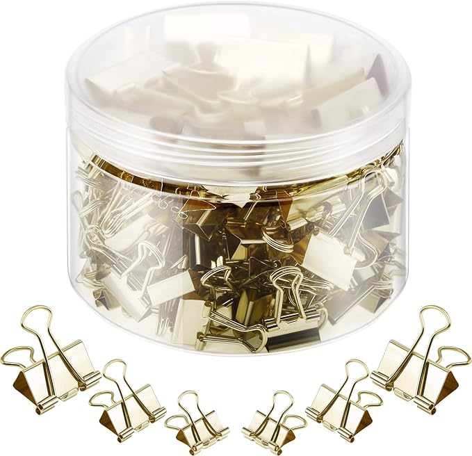 TecUnite 150 Pcs Binder Clips Assorted Sizes Gold Paper Clamps Clips Large Medium Small Office Supplies
