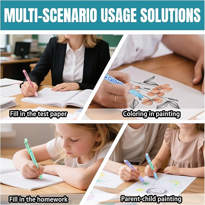 Custom 6-In-1 Multicolor Ballpoint Pen 0.5mm Tip Personalized Pens with Text Logo Name Printed Customized Pens Gift for Businesses School Office Employee Exhibition, 14PCS