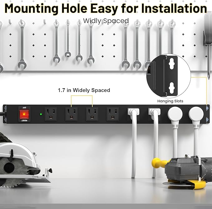 KF 8 Outlet Heavy Duty Power Strip Surge Protector, 2100J Surge Protection Black Power Strip, 15A/1875W Mountable Power Strips, 14AWG 6FT Extension Cord, Black(8FT-2100J)