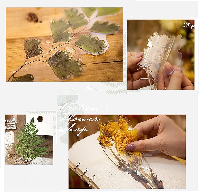 MAXLEAF Transparent Waterproof Stickers Set - 48PCS Vintage Plants Flowers Collection Big Size Waterproof Stickers for Decoration Planners Scrapbook Laptops (Dried Flowers)