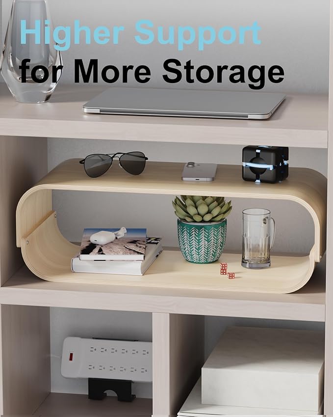 Solid Wood Dual Monitor Stand Riser 2 Tier, 24.1 Inch Desktop Organizer with Phone Holder, Ergonomic Computer Stand, Multifunctional Desk Shelf for Laptop, PC, Printer, Supports Up to 110lbs