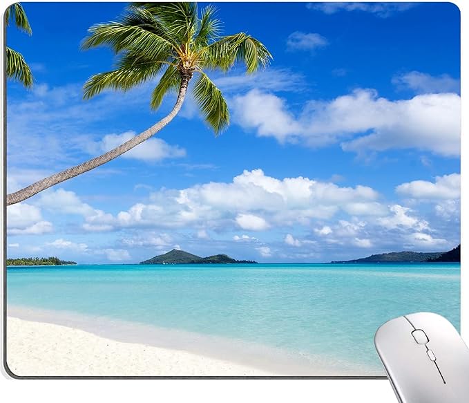 Mouse Pad, Beach Design Mouse Pad, Washable Square Cloth Mousepad for Office Laptop, Non-Slip Rubber Computer Mouse Pads for Wireless Mouse, Cute Mouse Pads for Desk