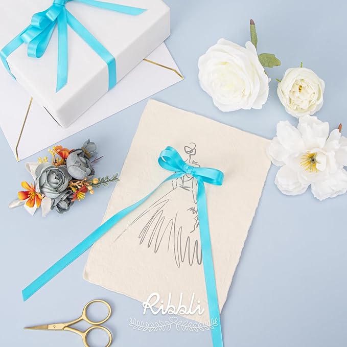 Ribbli Double Faced Turquoise Blue Satin Ribbon,3/8” x Continuous 25 Yards,Use for Bows Bouquet,Gift Wrapping,Floral Arrangement