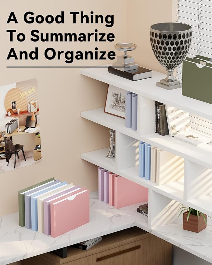 ANSOOK 1 Inch Plastic File Jackets, Manila File Folders Letter Size, 12 Heavy Duty Expanding File Folders, Expansion Pocket, Reinforced Straight Cut Tab, Morandi Color Folders for Office School Home