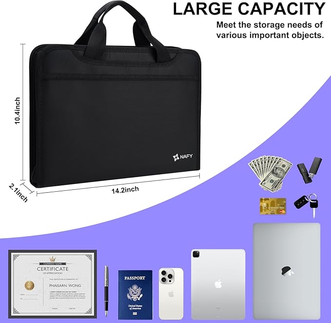NAFY Fireproof Expanding File Folder, Handbag Multi Size Pockets Accordion File Folder Organizer Portable 13 Pockets Document Organizer for Office Home Receipts Bills Cards Vital Documents Storage