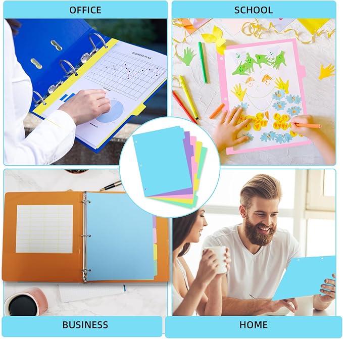 5 Tab Binder Dividers with Tabs,for 3 Ring Binder,Plastic File Dividers, Pastel Color,Letter Size,6 Sets