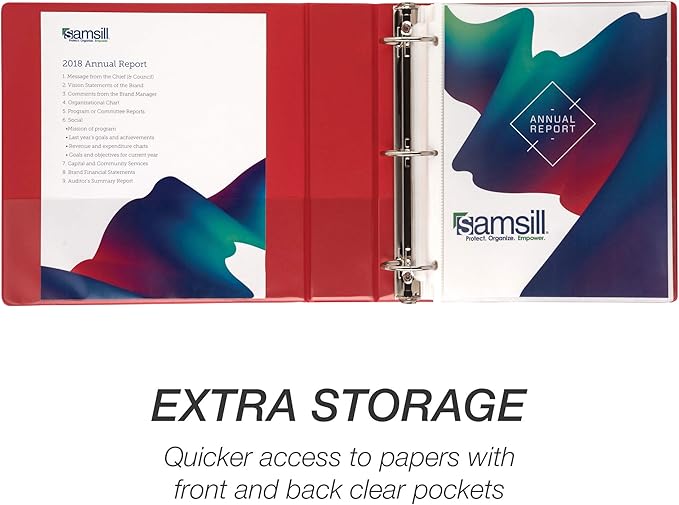 Samsill 2 Inch 3 Ring Binders, Made in USA, Economy Round Ring, Clear View Cover, 425 Sheet Capacity - for School, Home, Office - Red, 12 Pack
