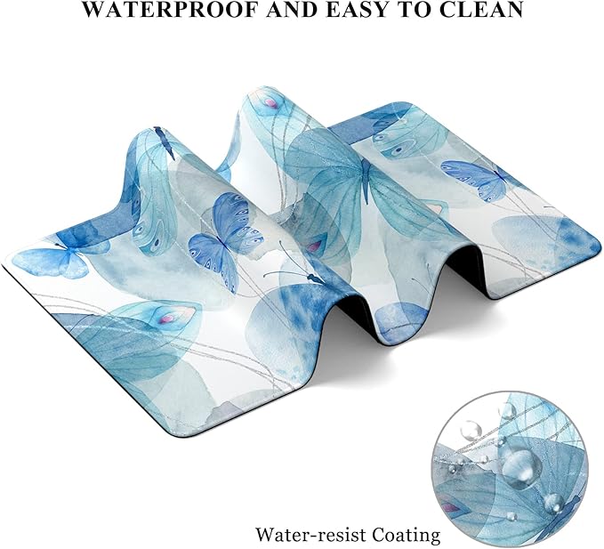 Desk Mat, 32" x 12" XXL Extended Large Gaming Mouse Pad, Desktop Decor Desk Pad, Cute Men Women Office Supplies and Accessories, XL Mouse Mat for Laptop & Keyboard, Blue Butterfly