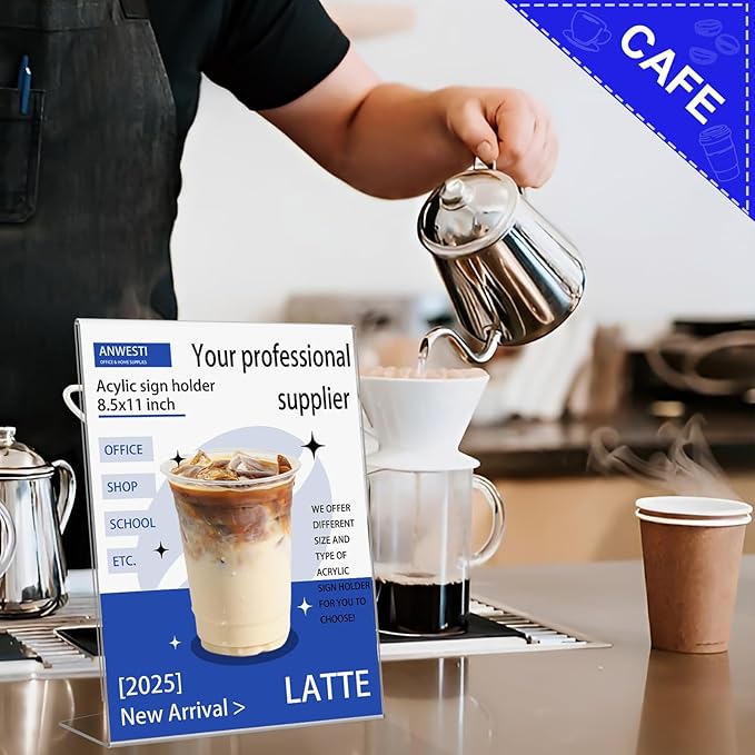 Acrylic Sign Holder 8.5" x 11" - 6 Pack Clear L-Shaped Tabletop Menu Frame for Restaurants, Photos, Posters | Slanted Back Design | Durable Promotional Display Stand