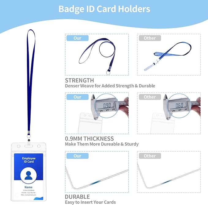 RexID ID Badge Holder with Clip Badge Reels Clear Plastic Name Tag Badge ID Card Name Tags (25 Pcs (Vertical), Blue)