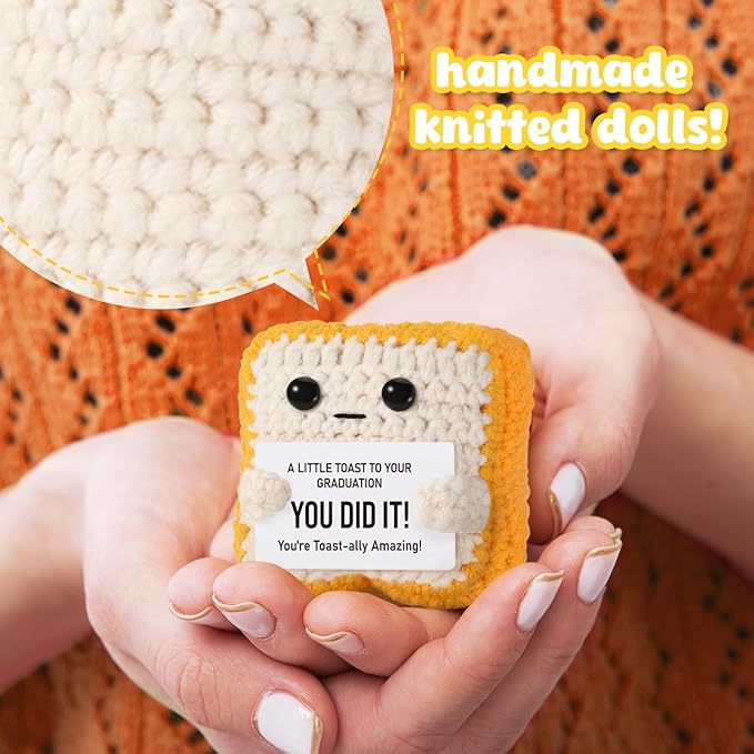 2025 Graduation Gift for College, Highschool Grads - Funny Handmade Positive Crochet Toast Plush with Little Remind Card - You are Totally Amazing–Inspirational Graduate Present for Her or Him
