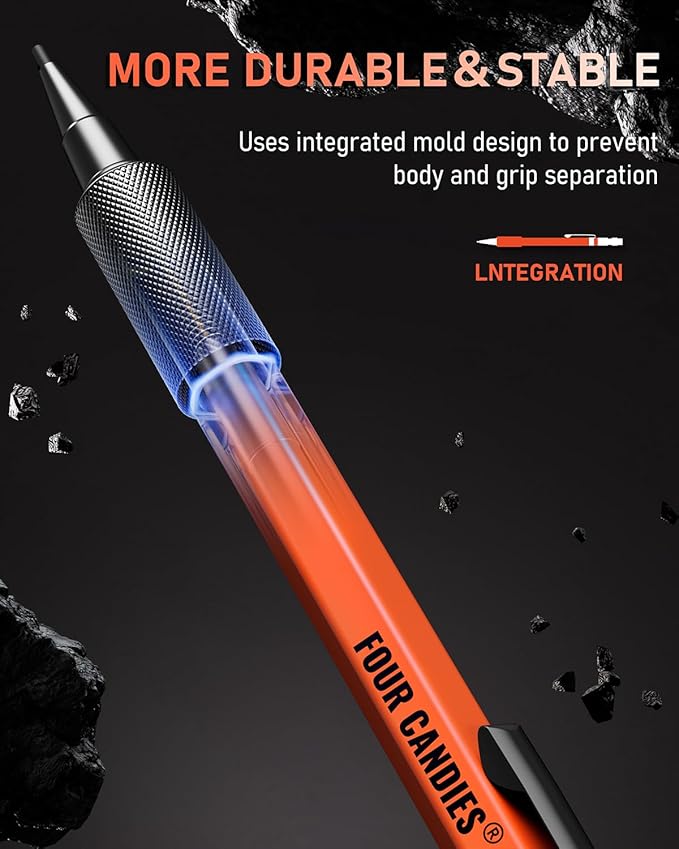 Four Candies 3PCS 1.3mm Mechanical Pencil Set with Case, Metal Heavy Duty Carpenter Pencils with 72 Refill(Red,Black,Yellow) 3Eraser, 16Eraser Refill, Weatherproof Body Outdoor Woodworking Marking