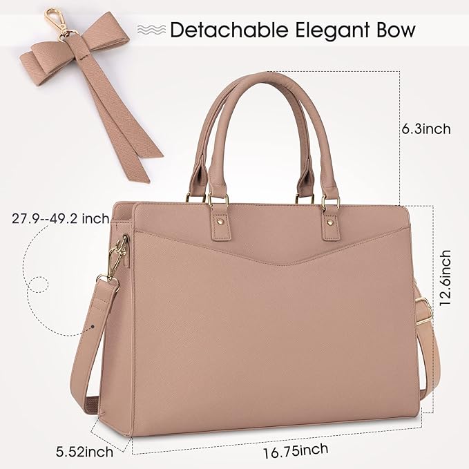 RAINSMORE Laptop Bag for Women 15.6 Inch PU Tote Bag Business Office Work Bag Waterproof Briefcase Computer Tote Lightweight Handbag Shoulder, Khaki