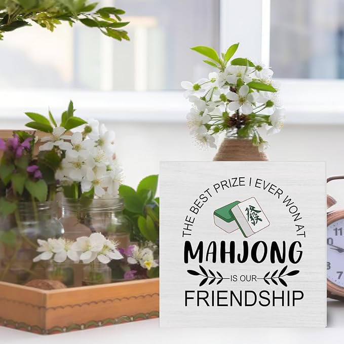 Mahjong Gifts for Players Women, Mahjong Friendship Wooden Sign, Farmhouse Home Living Room Desk Decor