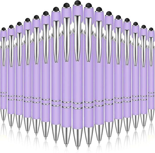 Zonon 38 Pieces Rubberized Ballpoint Pen with Stylus Tip Stylish Metal Pen Capacitive Styli with Soft Rubberized Grip, Black Ink for Most Devices(Purple)