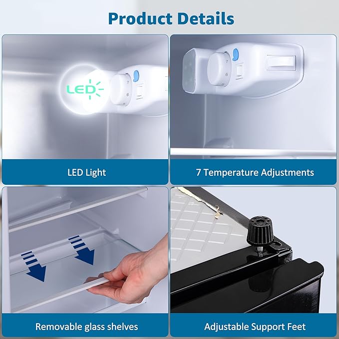 4.9 Cu. Ft. Mini Fridge with Freezer, Compact Refrigerator with Adjustable 7-Level Thermostat, Double-Door Fridge for RV, Kitchen, Office, Silver