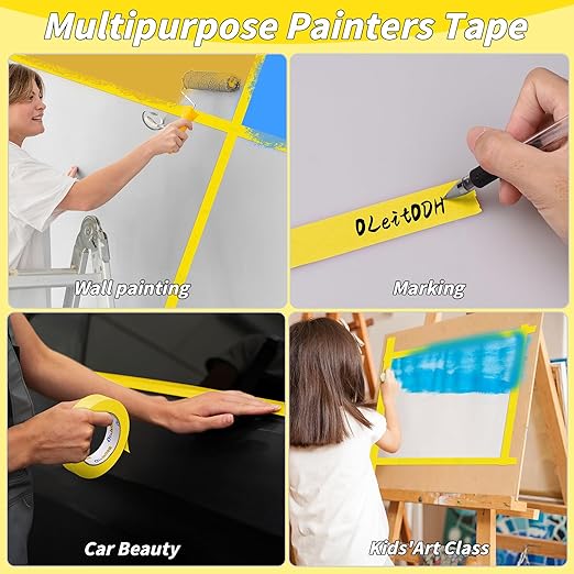 6 Rolls Yellow Painters Tape Bulk 3 inch x 60 Yards, Total 360 Yd, Painters Masking Tape No Residue Wall Painting Tape Artist Tape Trim Edge Finishing Tape for Wall Painting Decoration DIY Supplies